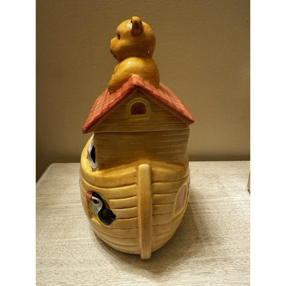 Vintage Jay Import Noahs Ark Ceramic Cookie Jar 3D Animal Collectible 11”